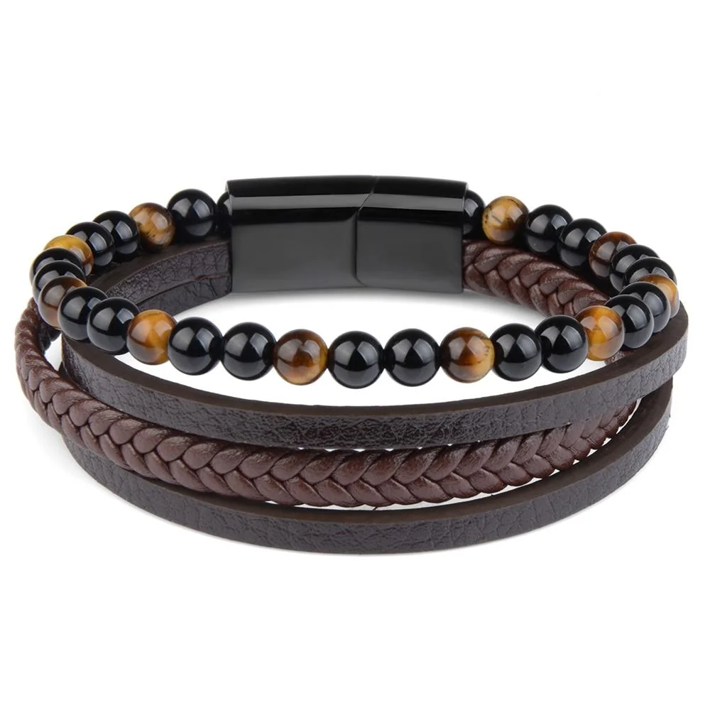 Recyclable Kenneth Multilayered Leather Bracelet With Magnetic Clasp Environmentally Friendly
