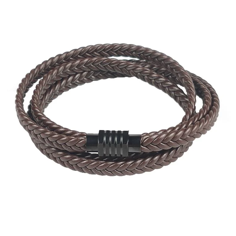 Fast Olle Multilayer Long Braided Leather Bracelet Green