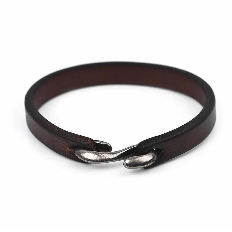 Sustainable Jacob Silver-Tone Hook Leather Bracelet Traditional