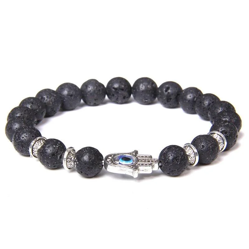 Carefully Designed Fatima Hand Evil Eye Stone Beaded Bracelet Contemporary