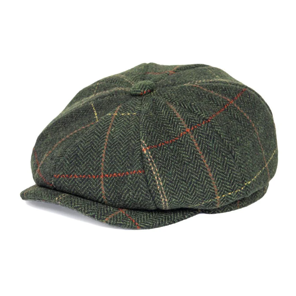 Quality Herringbone Plaid Tweed Newsboy Cap High-End