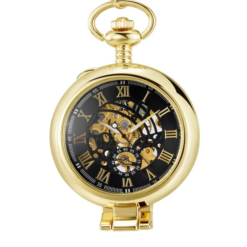 Elite Olaf Orkina Mechanical Skeleton Pocket Watch Golden Stylish