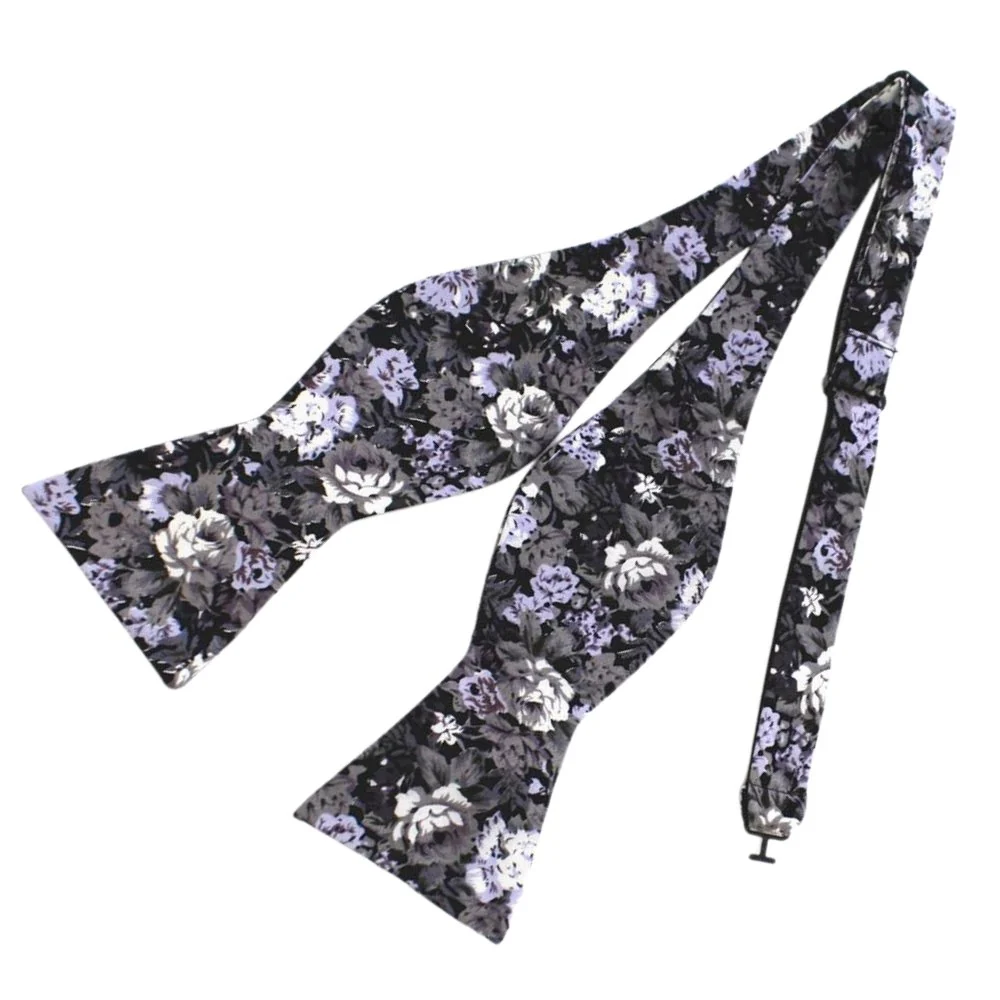 Detailed Flowered Cotton Self-Tie Bow Tie Green
