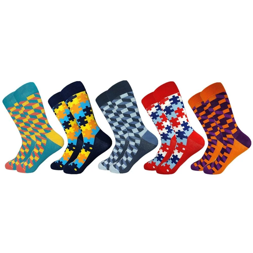 Elite High Cotton Puzzle Mix Casual Socks Set Optimized