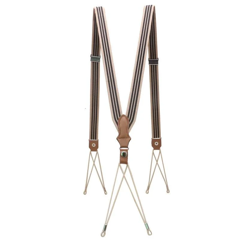 Easy-to-Use Vintage Cowhide Leather Button String Suspenders Authentic