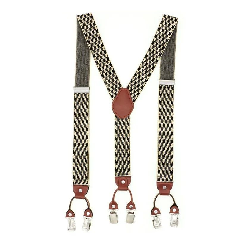 Verified Giordano Patterned Retro Leather 6 Clip Business Suspenders 35 mm Prestigious