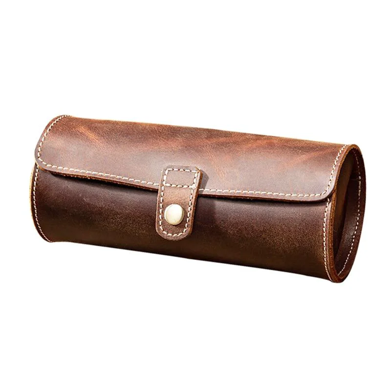 Modern Clement Handstitched Leather Watch Roll Portable Case 2-3 Slots Artisan