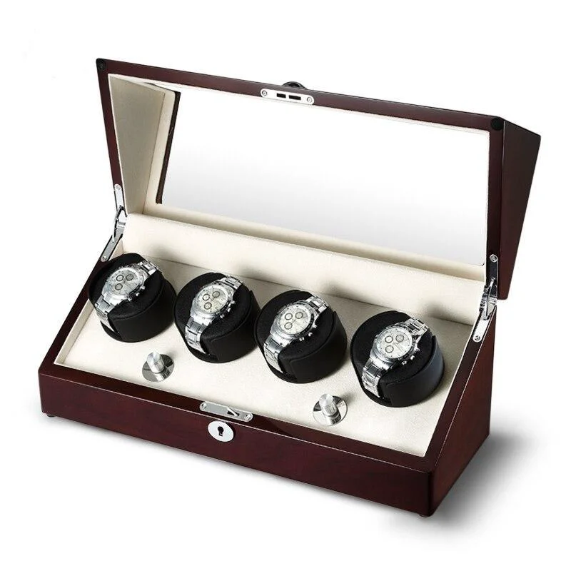 Secure Frediano Mahagony Watch Winding Display Box 4 Slots Authentic