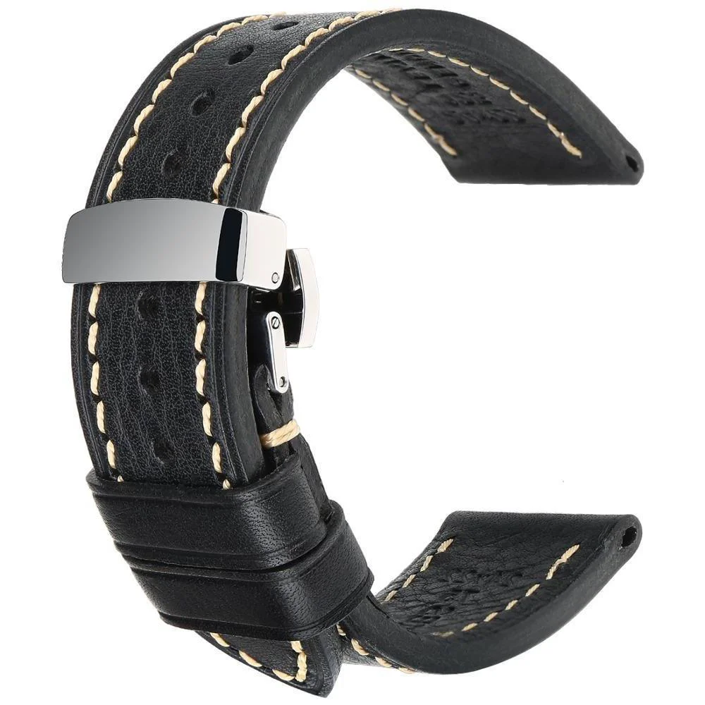 Reusable Murano Italian Calfskin Classic Watch Strap With Butterfly Buckle Premium Material
