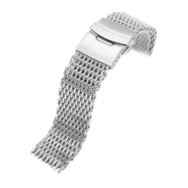 Solid Orlando Stainless Steel Shark Mesh Watch Strap With Push-Button Deployant Clasp Clean