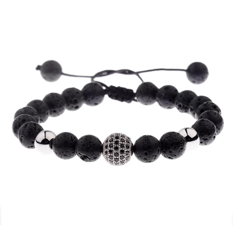 Relaxed Simon Gold-Tone Lava Stone Beads Bracelet High-Grade