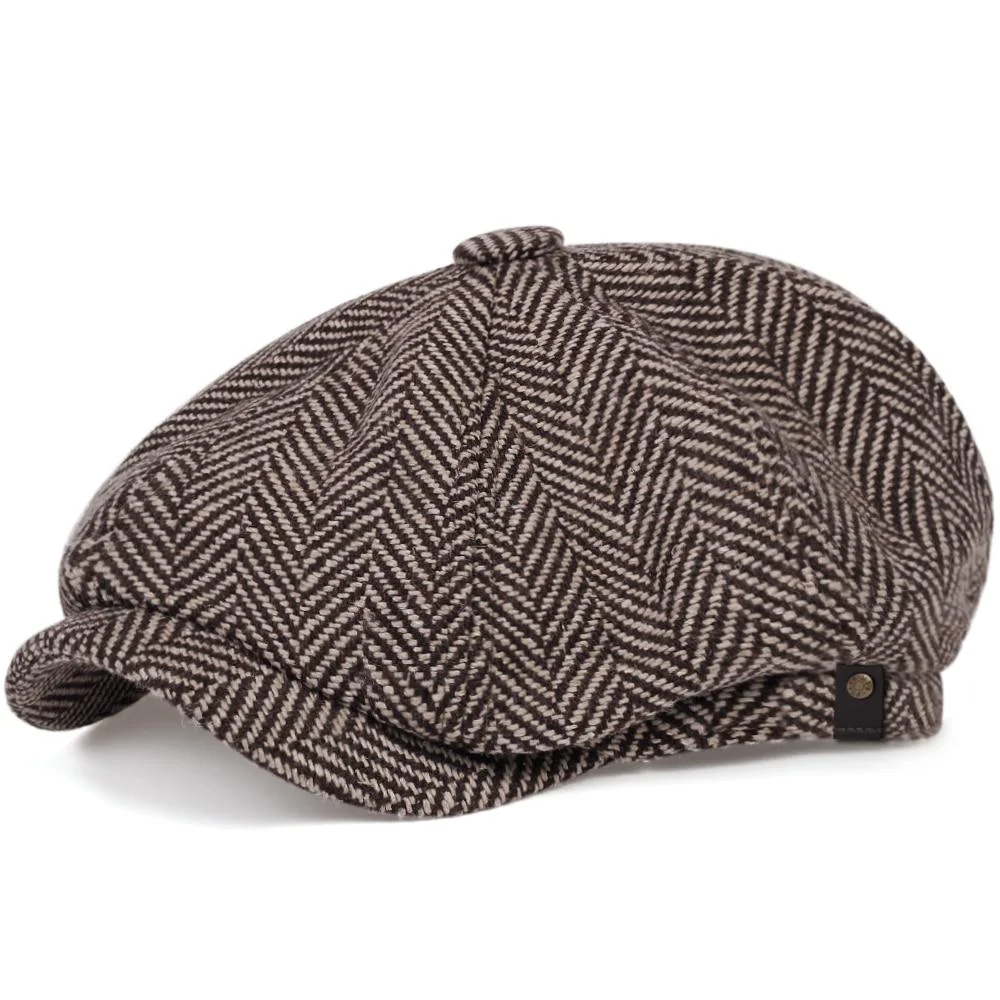Premium Retro Herringbone Tweed Newsboy Gorra Original