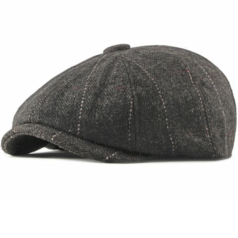 Smooth Plaid de lana Herringbone Newsboy Gorra Authentic