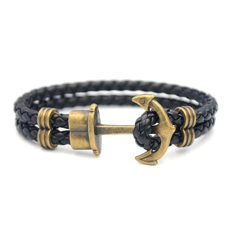 Excellent Oliver Pulsera de cuero trenzado con ancla de bronce Contemporary