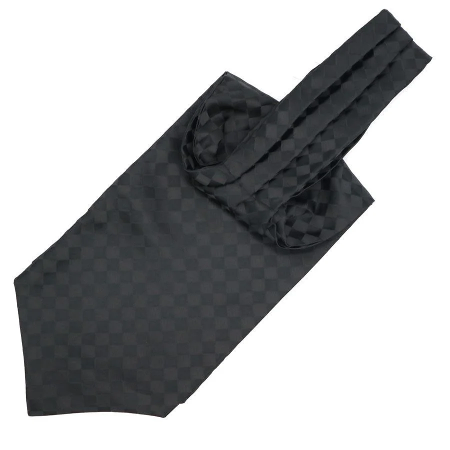 Clean Corbata Ascot Jacquard a Cuadros Negra Functional