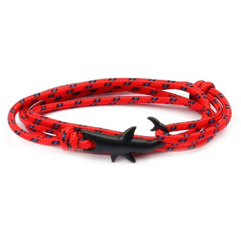 Eco-Friendly Pulsera de cuerda náutica Tiburón negro mate Trendy