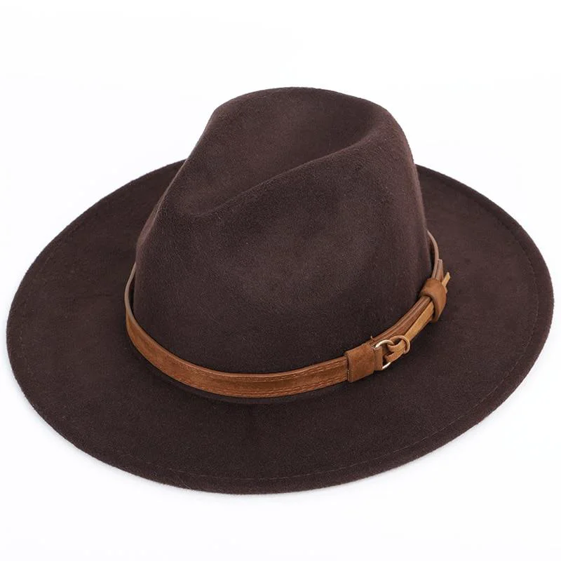 First-Class Sombrero Fedora de lana con cinta de cuero Contemporary