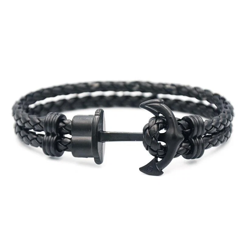 Pure Oliver Ancla pulsera de cuero trenzado Superior