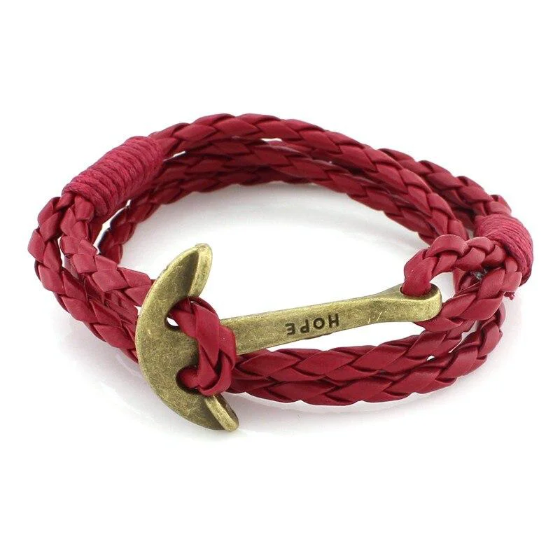 Premium Hope Ancla de bronce Pulsera de cuero Proven