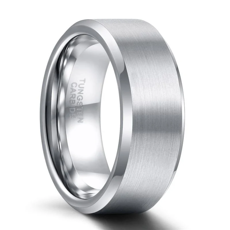 Dependable Anillo de carburo de tungsteno cepillado en tono plateado Exclusive