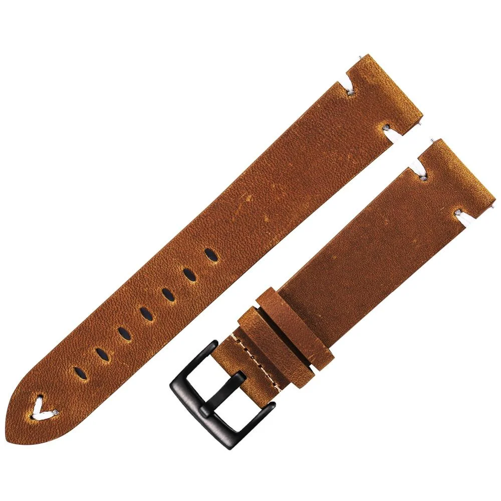 Artisan Hubert Handmade Oil Wax Leather Watch Strap With Black Buckle High-Quality