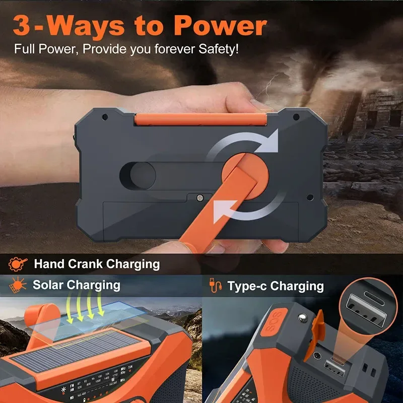 Next-Generation Emergency Flashlight Torch 10000mAh Power Bank Rechargeable Radio Hand Crank Solar USB AM FM NOAA Weather Radios Expertly Made
