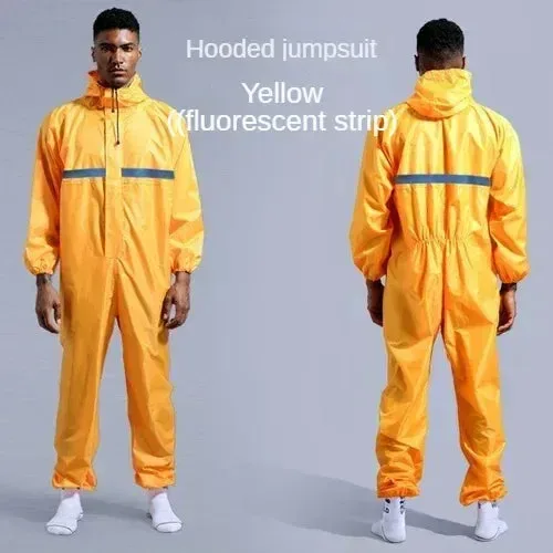 Fashionable Waterproof Conjoined Raincoat Coverall with Hat – Oil-Resistant Work Safety Suit for Men and Women Exceptional