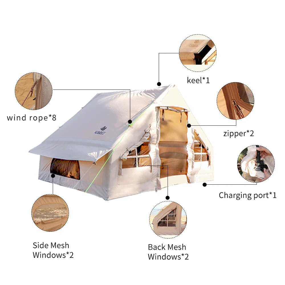 Clean Large Inflatable Camping Tent for 3–4 People – Waterproof Family Cabin Tent with Sun Protection Professional