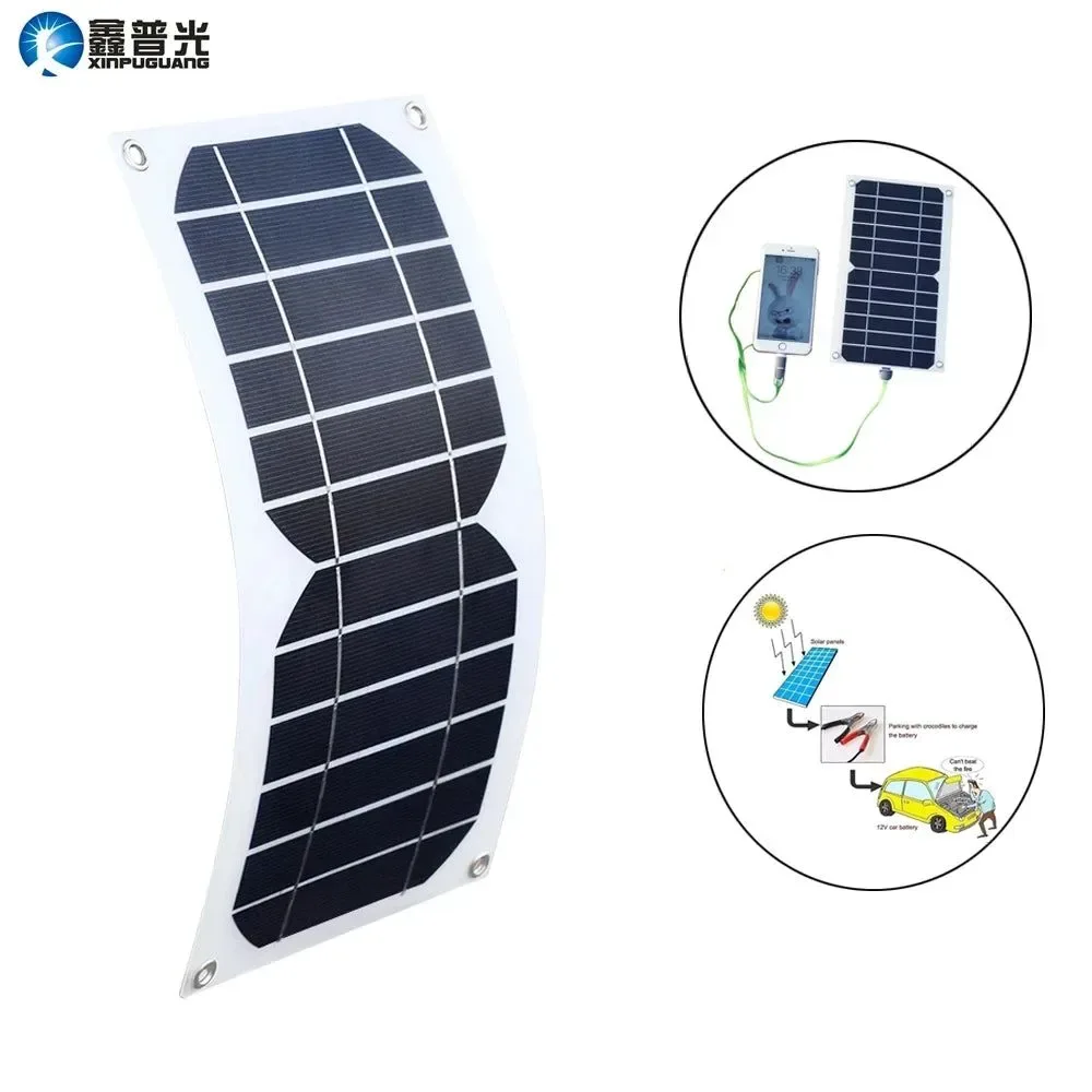 Exclusive Mini panel solar de 5 W 6 V 12 V con salida USB celda solar impermeable para cargar teléfonos baterías externas y actividades al aire libre. Functional