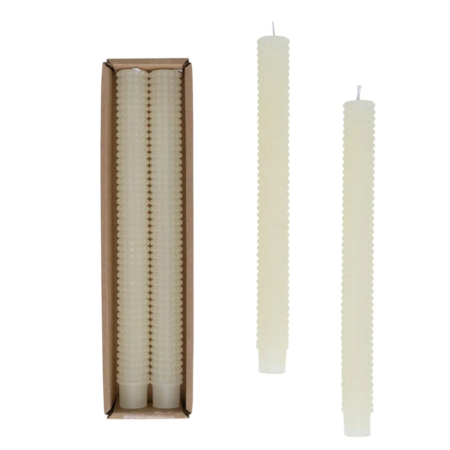 Lightweight Unscented Hobnail 10-inch Taper Candles Set of 2 Proven