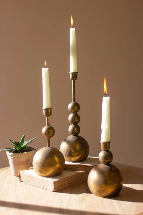 Fine Crafted Antique Brass Taper Candle Holders Natural