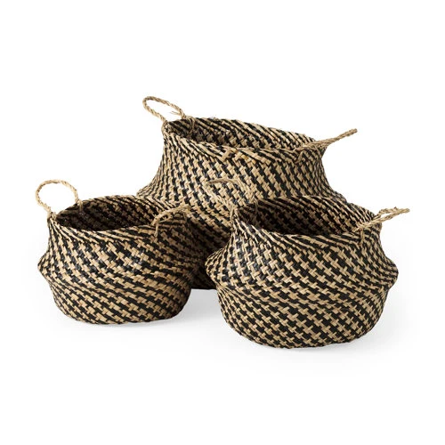 Exclusive Gaia 17.7L x 17.7W x 20.5H Set of 3 Light and Dark Brown Cross Patterend Belly Seagrass Basket Selected