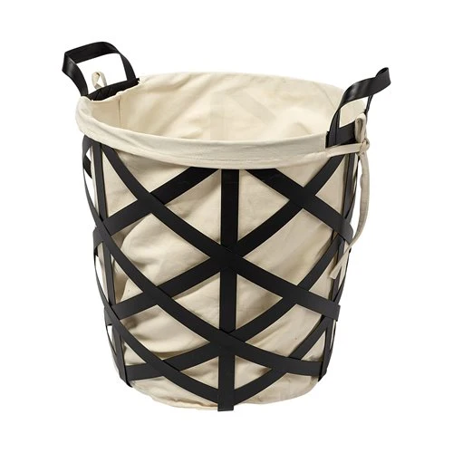 Carefully Designed Liya 18L x 15W Black Metal Basket with Cream Fabric Liner Green