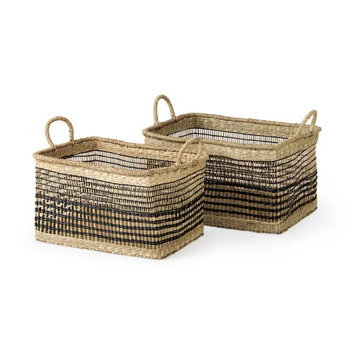 Original Design Nia 18.5L x 13.4W x 14.6H Set of 2 Light Brown Seagrass Rectangular Basket with Handles Recyclable