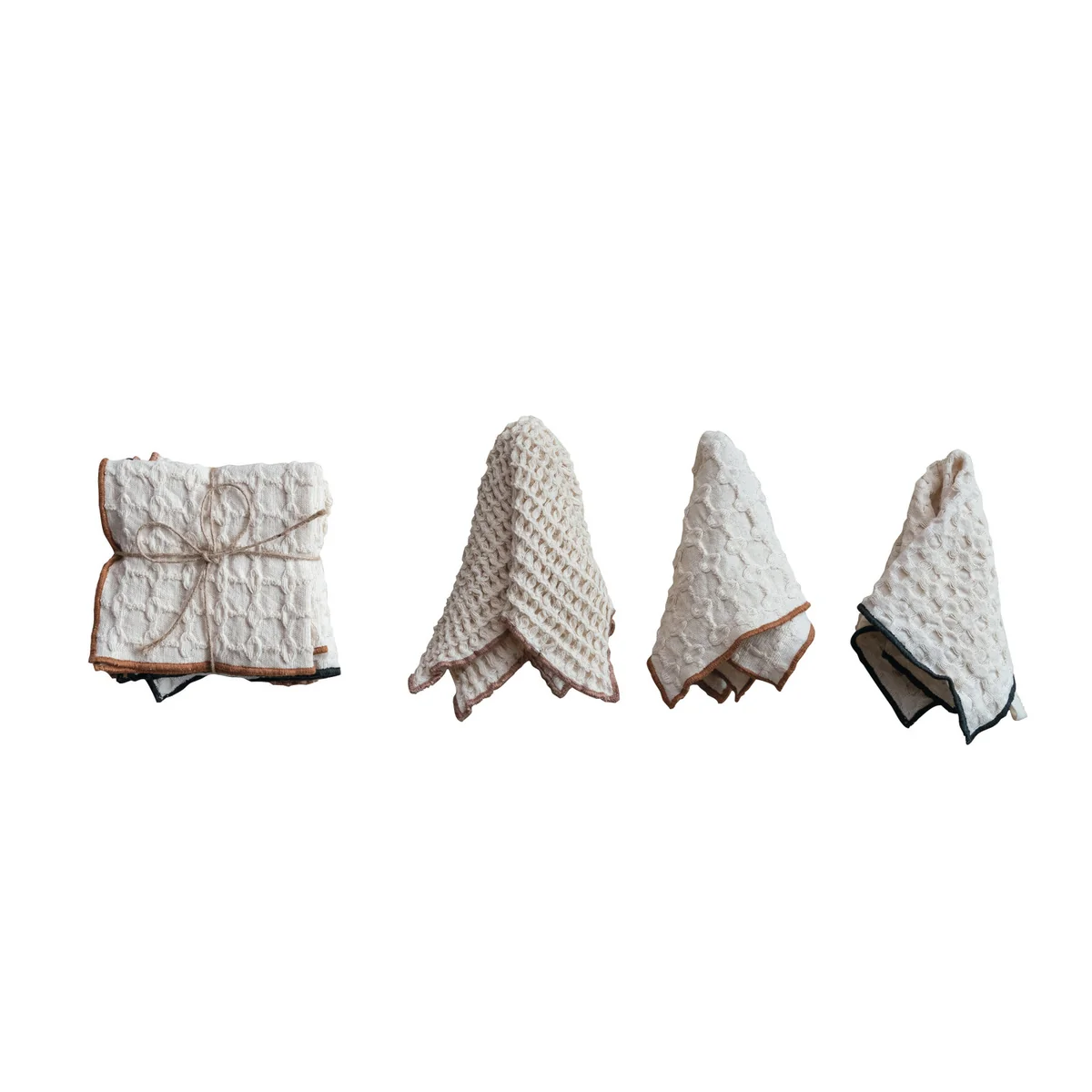 Sophisticated Square Cotton Waffle Weave Dish Cloths w Colored Edge Set of 3 Consistent