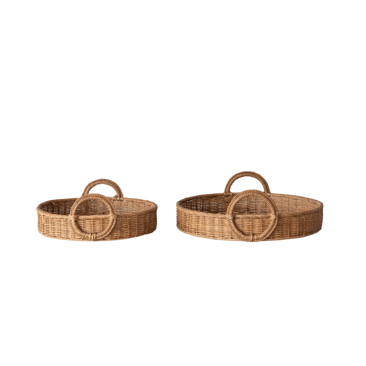 User-Friendly Decorative Woven Rattan Trays with Circle Handles Natural Verified
