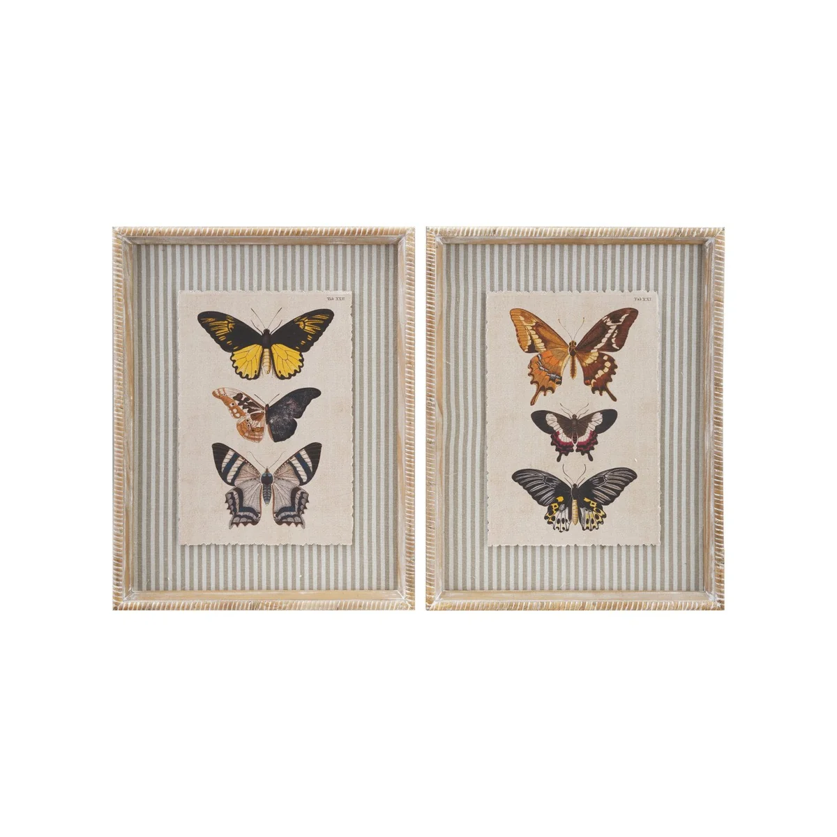 Clean Wood Framed Wall Decor with Butterflies Striped Mat Smart
