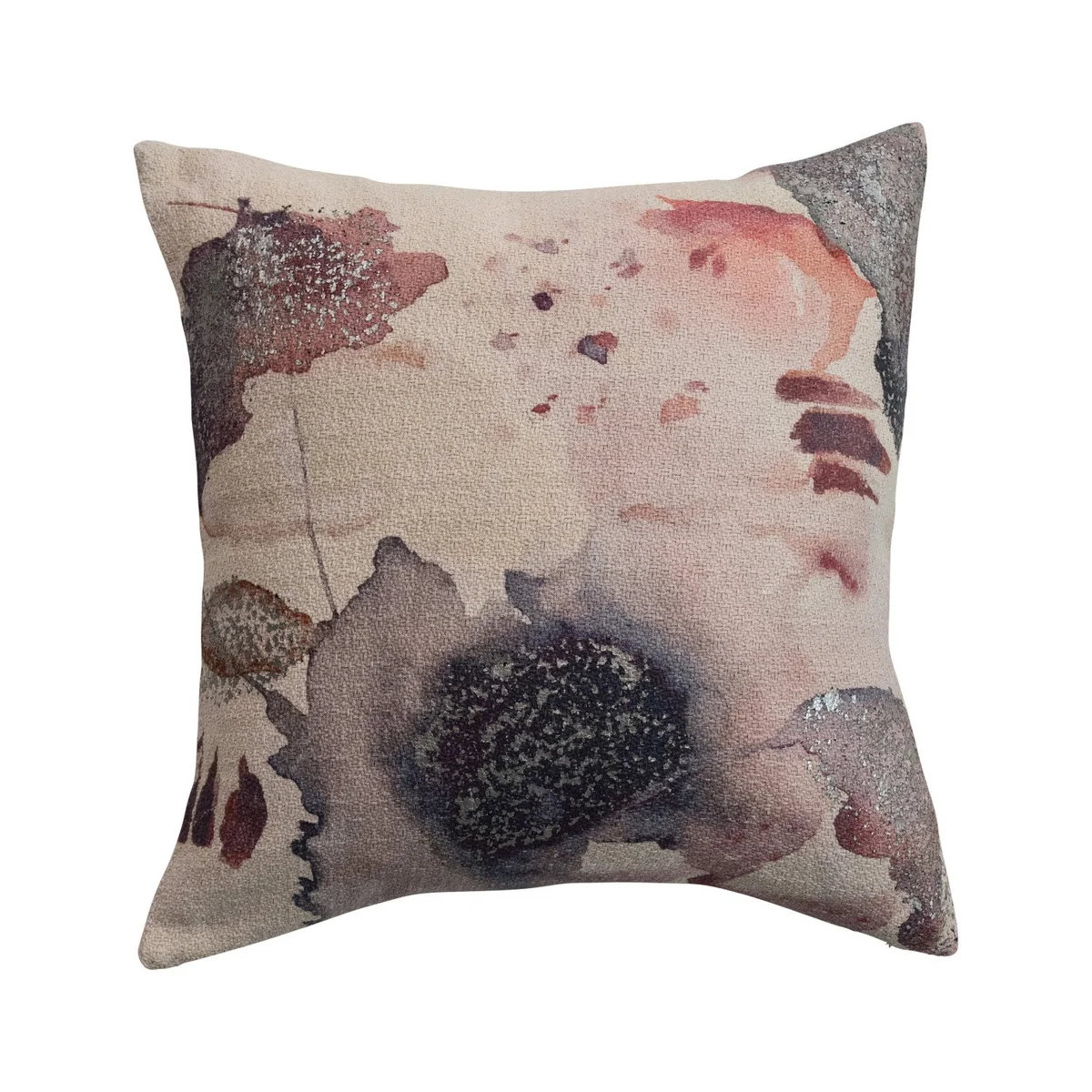 Original Woven Cotton Printed Pillow w Abstract Design Silver Foil Proven