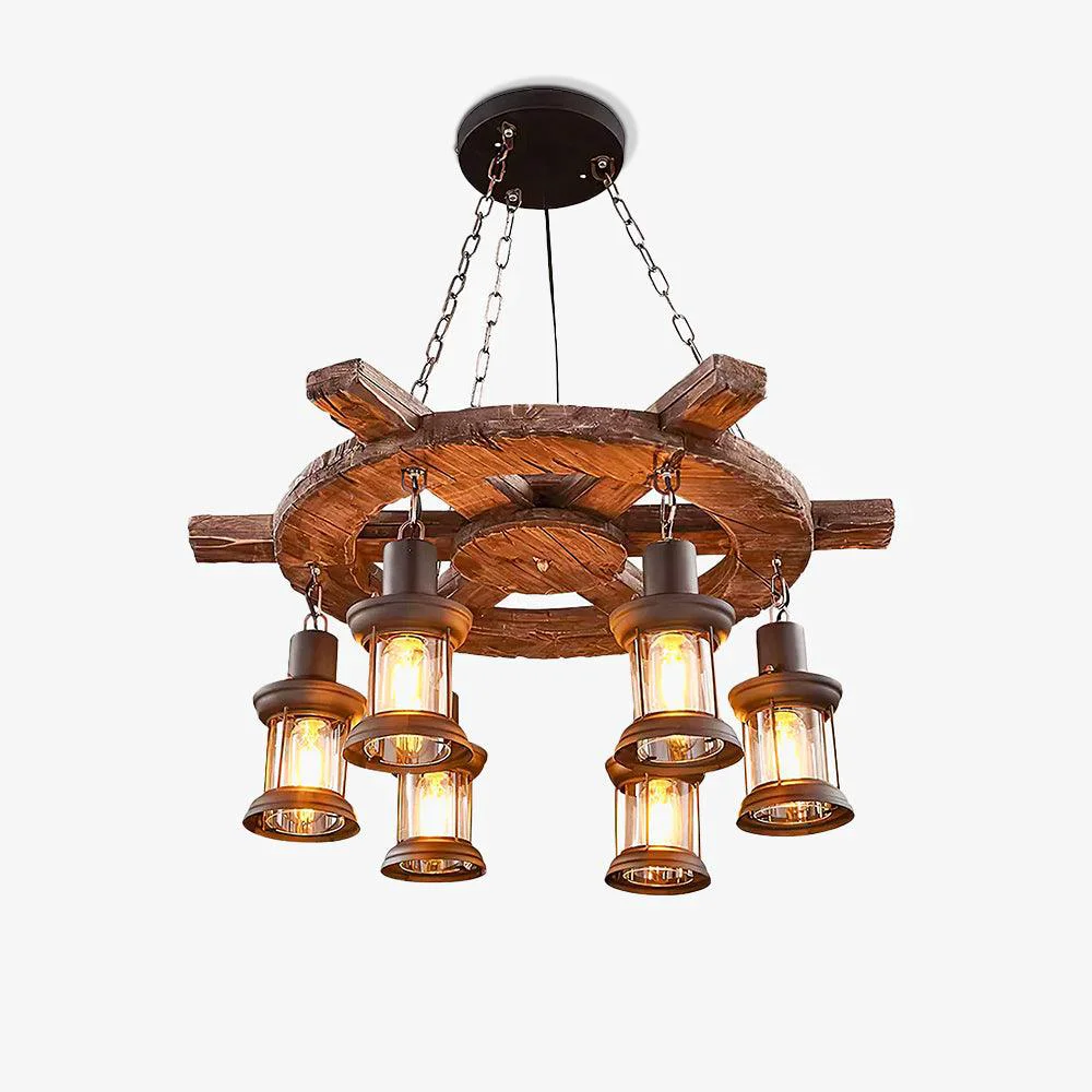 Official Nautical Industrial Style Wooden Chandelier Eco-Friendly