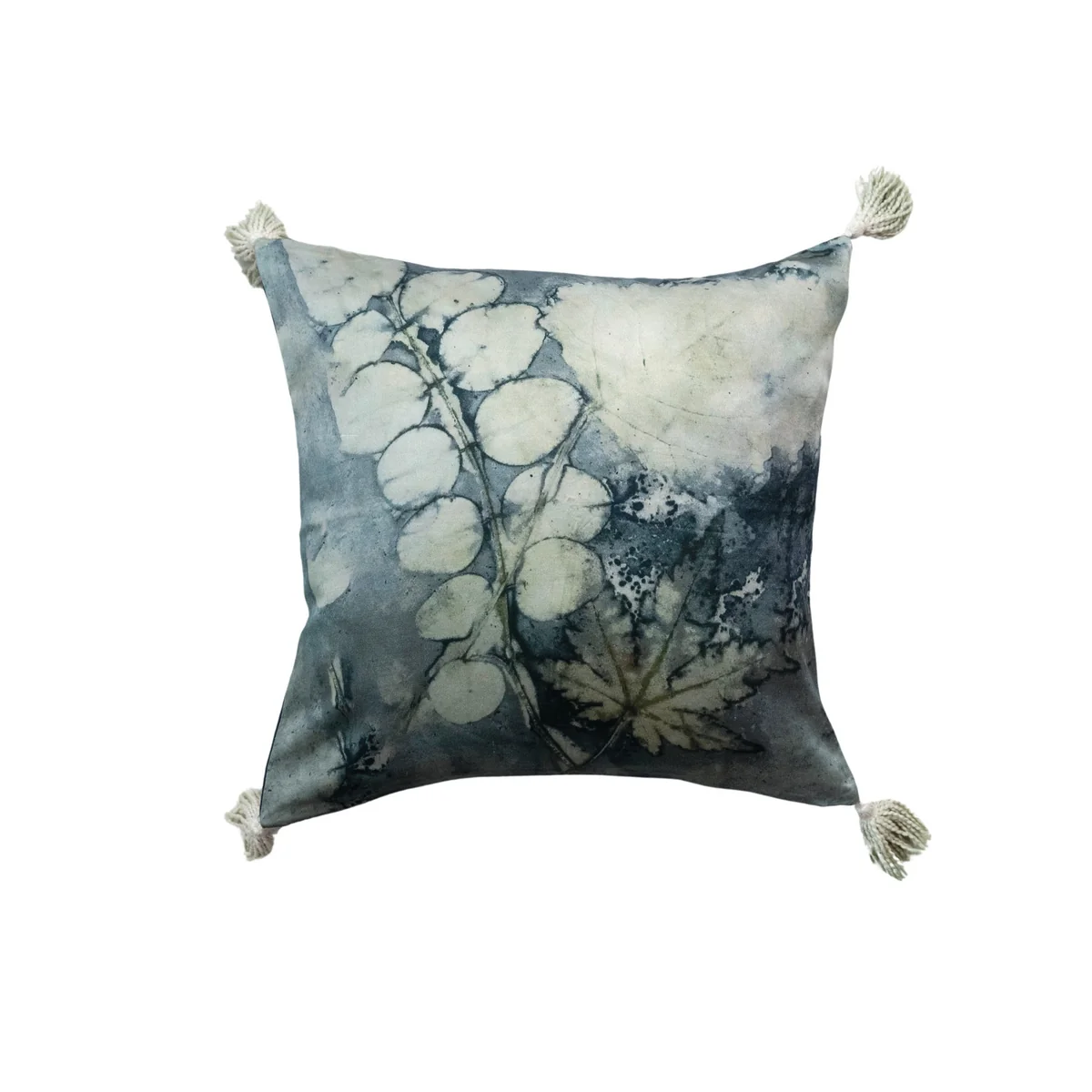 Fine Crafted 20 Square Cotton Velvet Printed Pillow w Design Tassels Optimized
