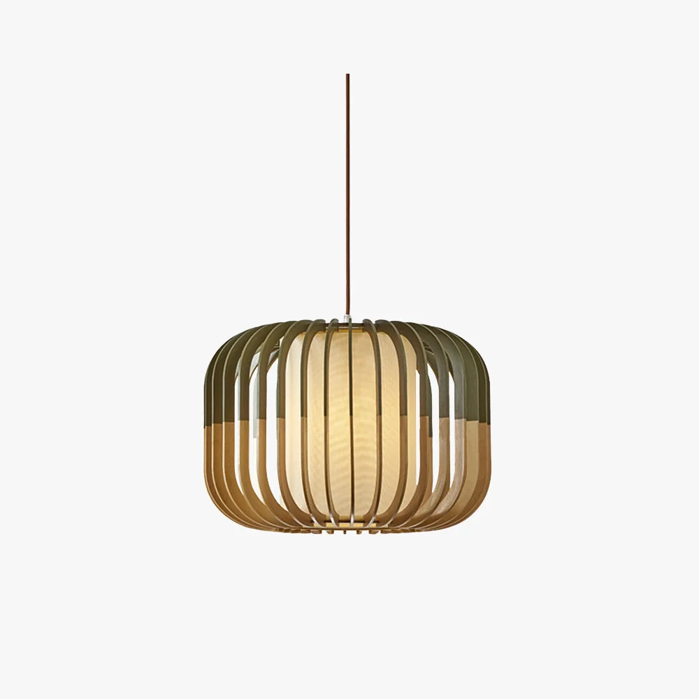 Breathable Ozawa Modern Birdcage Wood Fabric Pendant Light Organic