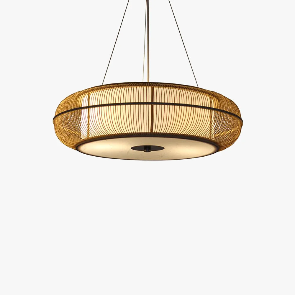Enhanced Ozawa Natural Basket Weave Wood Metal Pendant Light Original
