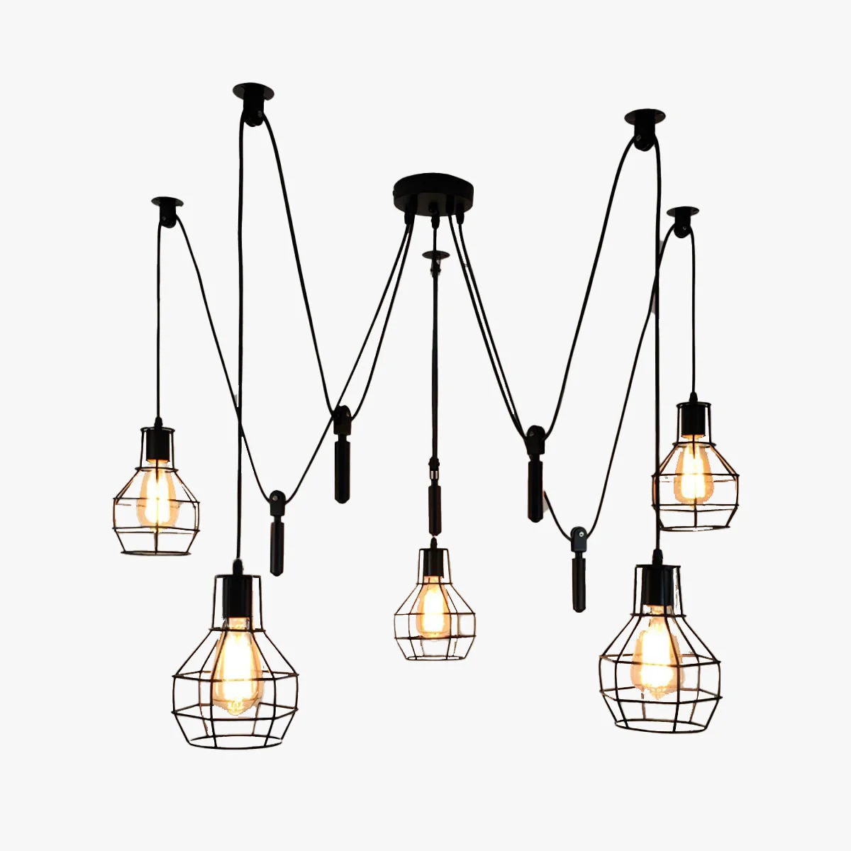 Exclusive Alessio Industrial Caged Metal Pendant Light 5 8 Heads Black Practical