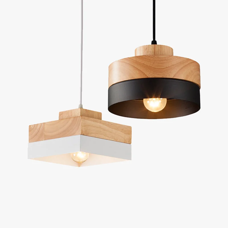 Organic Morandi Modern Square Round Pendant Light Black White Metal Wood Living Room Artisan