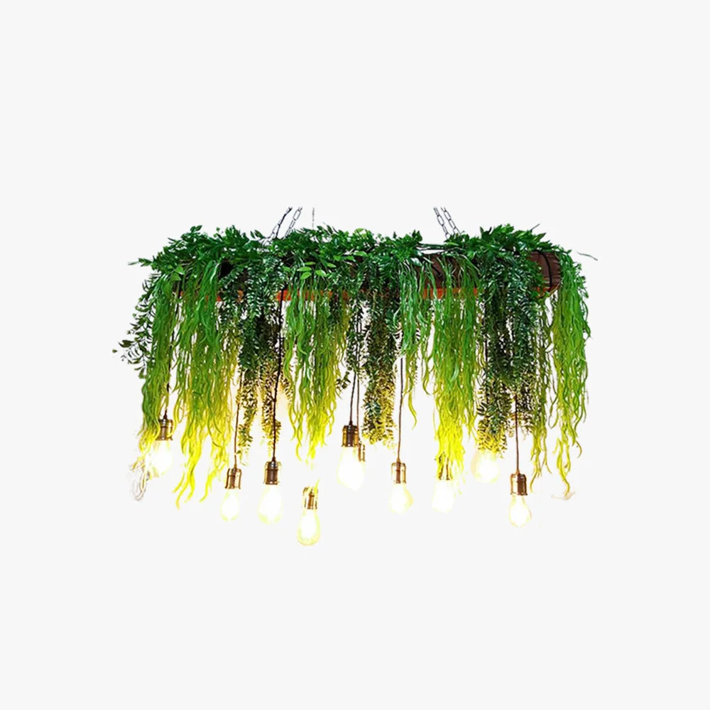 Healthy Nest Natural Decorative Rectangular Plant Metal Pendant Light Green Optimized