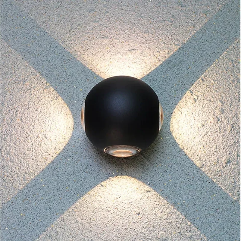 Casual Orr Outdoor Wall Lamp Globe Cruciform Ray Modern Aluminum Black Garden Enhanced