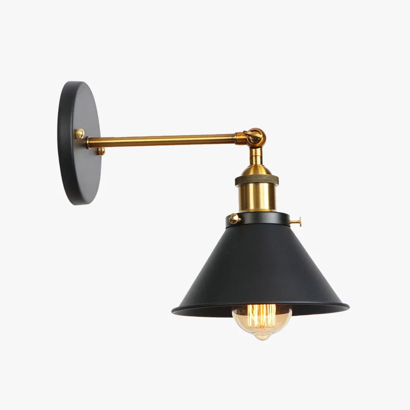 Secure Brady Industrial Vintage Cone Metal Hanging Wall Lamp Black Gold Silver Consistent