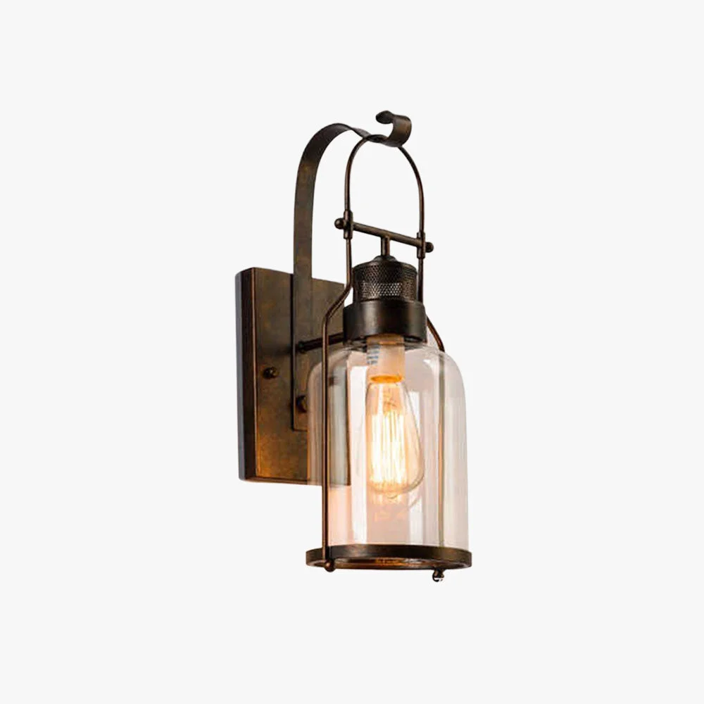 Excellent Alessio Vintage Lantern Glass Metal Wall Lamp Black Rusty Convenient