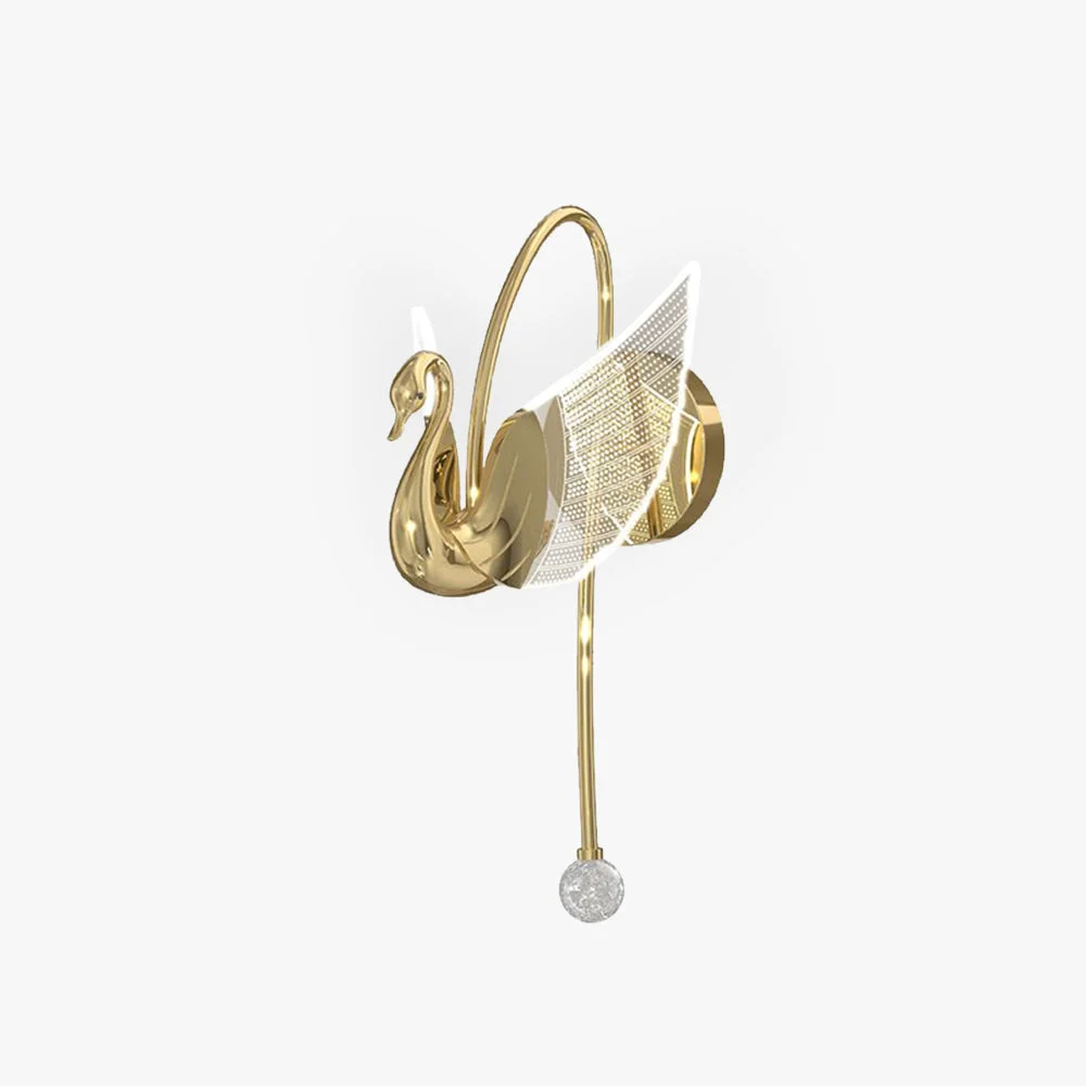 Smart Kady Art Deco Swan Acrylic Metal Wall Lamp Gold Rose Gold Natural