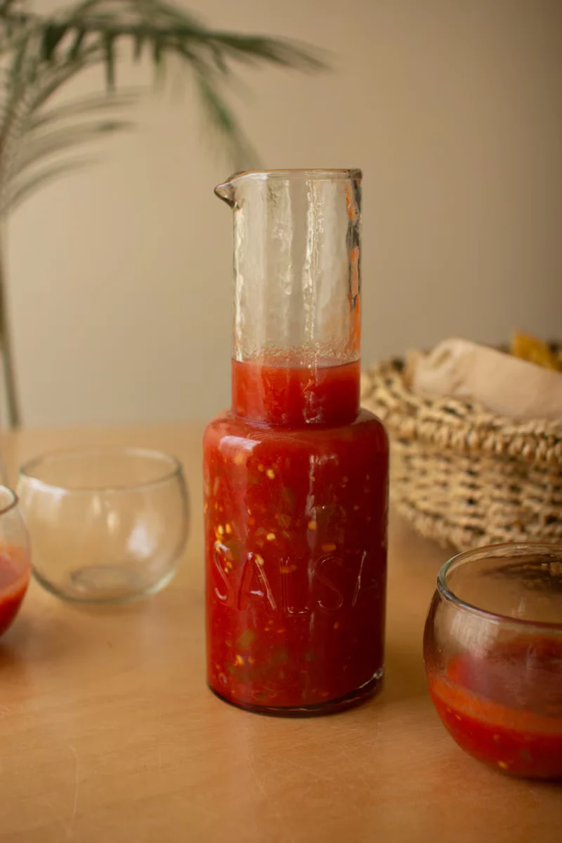 Versatile Glass Salsa Pitcher with Four Bowls Safe